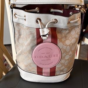 Coach Signature Bucket Shoulder Bag in Pink, White and Red